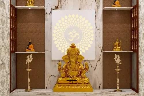 Corian Marble Mandir With Lighting Backlit Panels