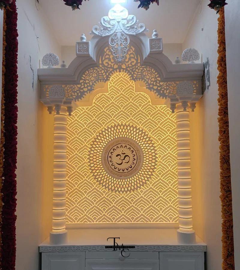 Premium Om Corian Mandir With Lighting