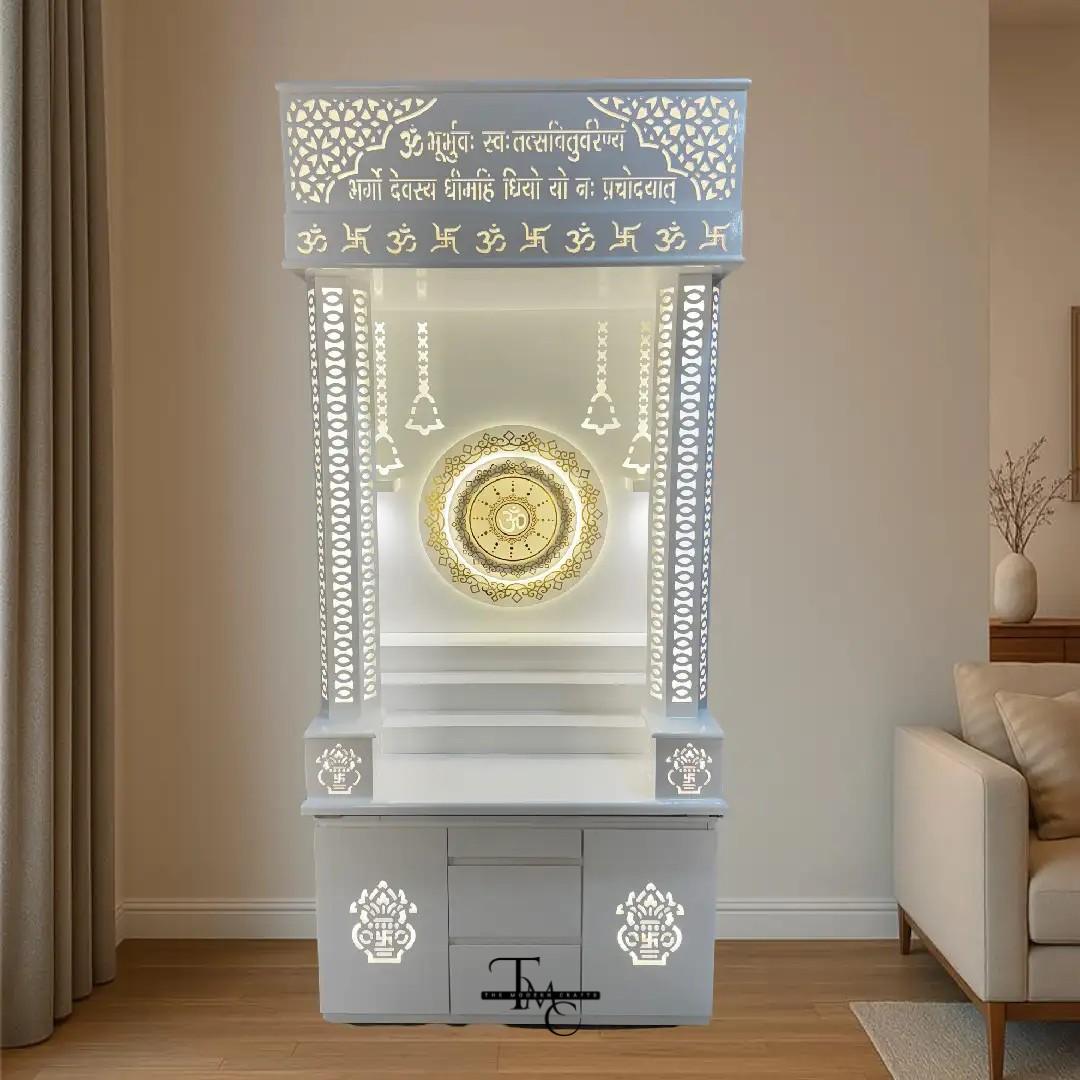 New-Project-37 Exclusive Designer Wooden Home Temple with 3D Acrylic Om