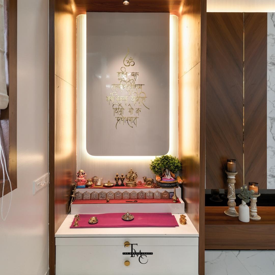 Corian Marble Mandir With Gayatri Mantra Panel