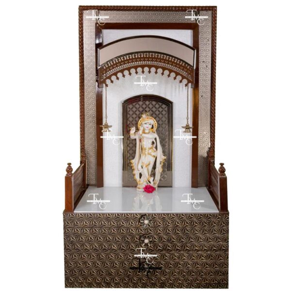 Premium Krishna Corian Marble Mandir With Brass Finish