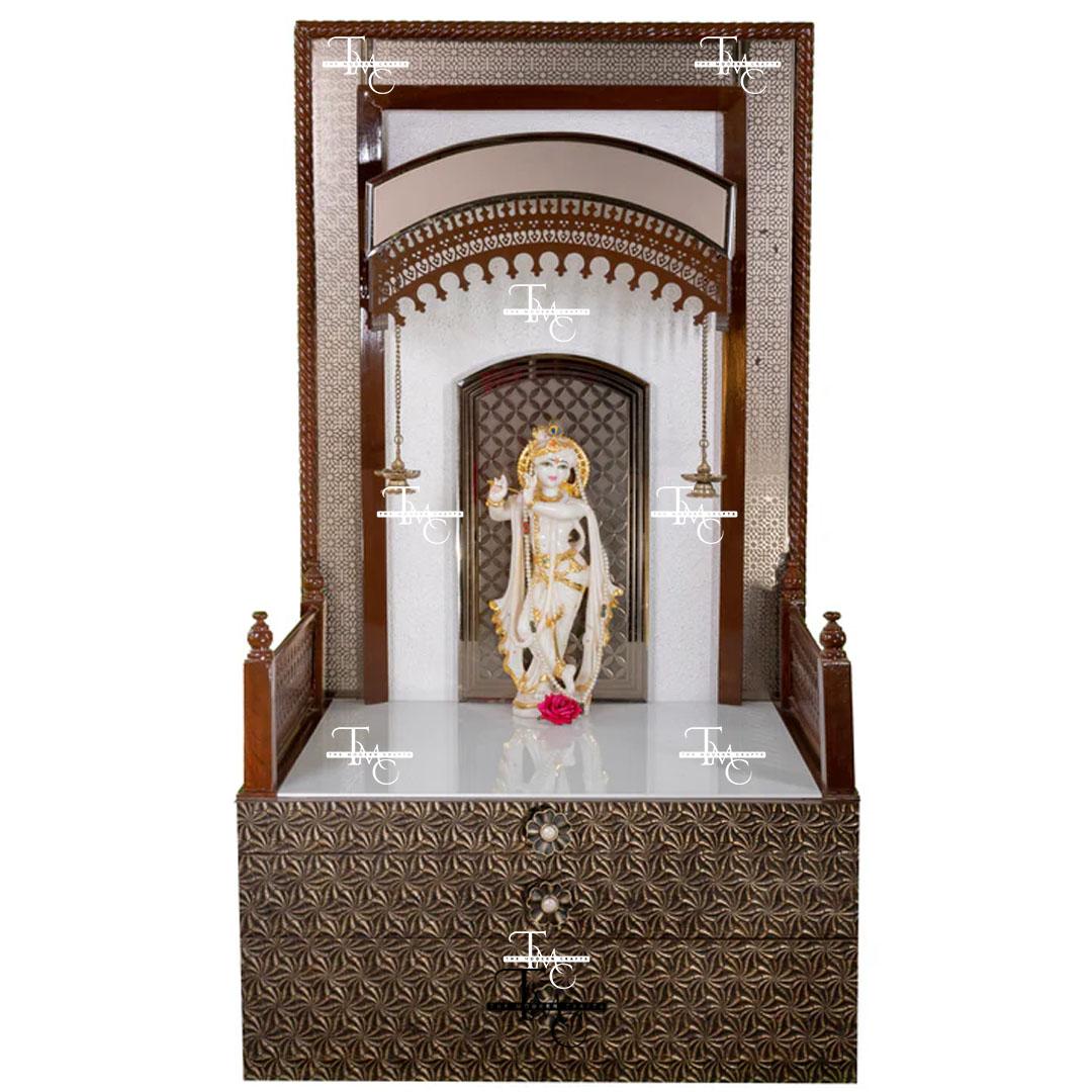 image 1 Premium Krishna Corian Marble Mandir With Brass Finish