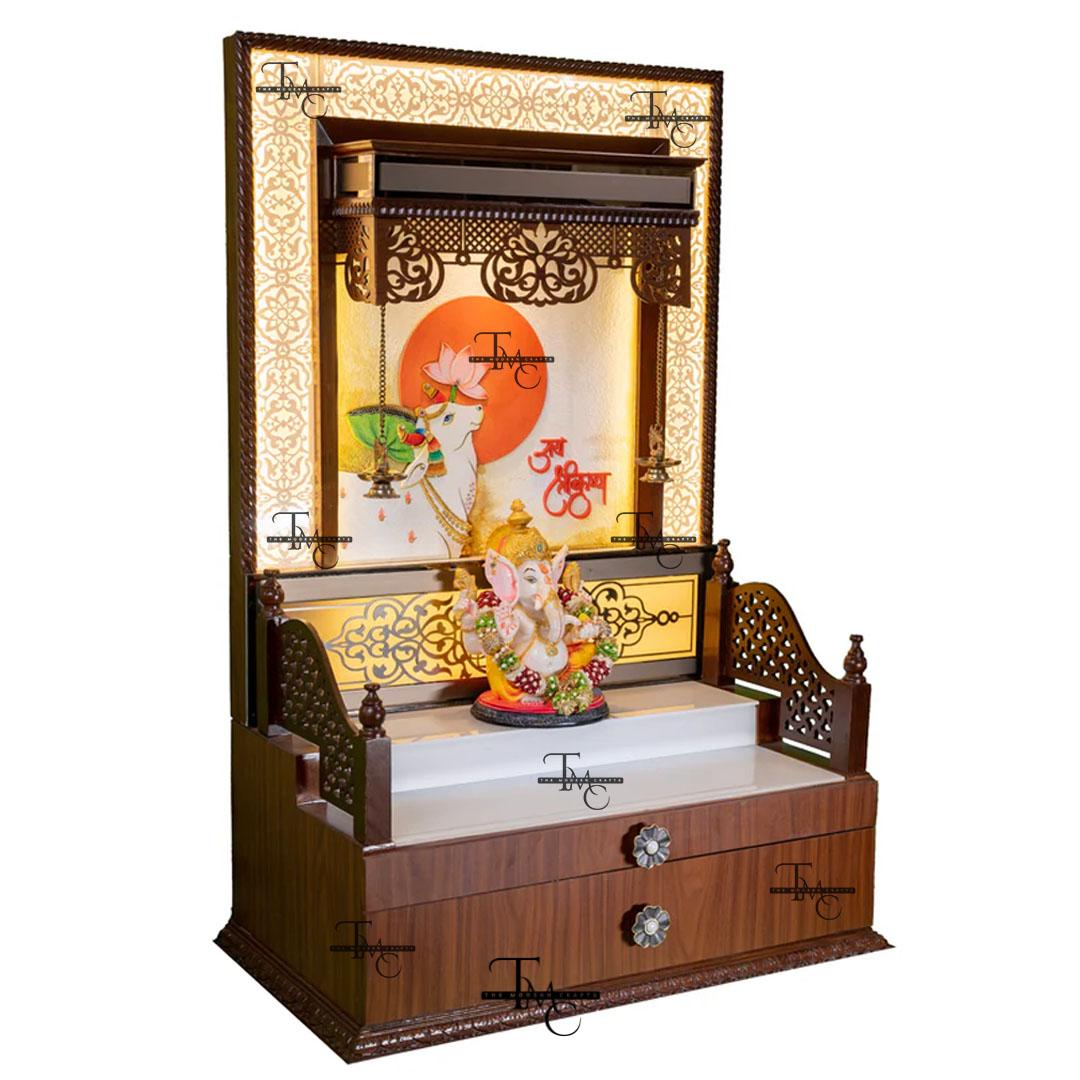 image 2 Premium 3D Pooja Mandir With Nandi Artwork