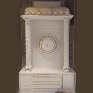 White and Gold Round Pillar Devghar Design