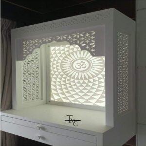 Space-Saving Corian Mandir With Drawers